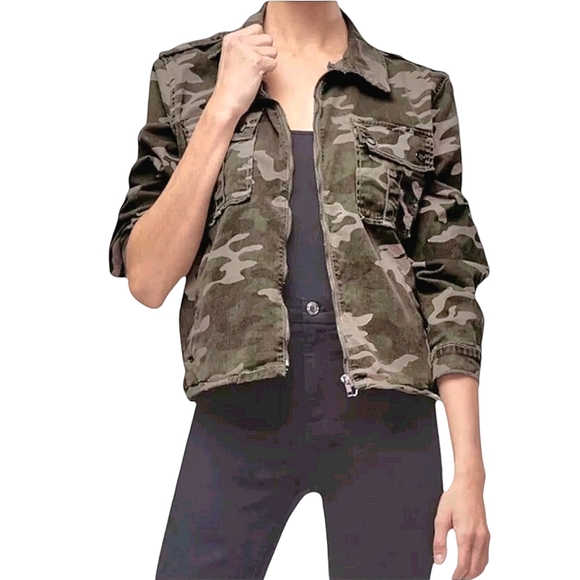 Good American Washed Camo Print Military Style Jacket Size 0/1 - S/M - Picture 13 of 13